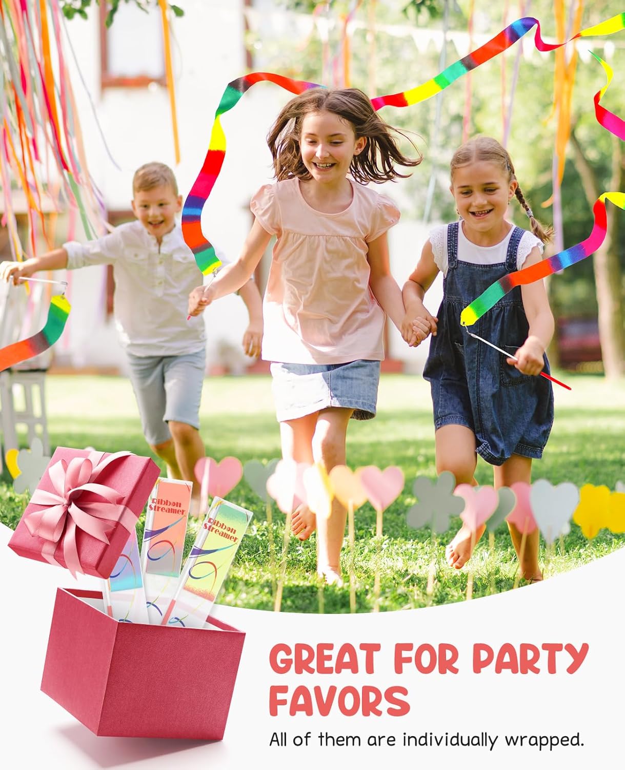 JoyCat 24 Pack Dance Ribbon Streamers,Rainbow Decorations,Goodie Bag Stuffers,Princess Party Favors,Encanto Rainbow Birthday Party Supplies,Classroom Gymnastics Wedding Ribbon