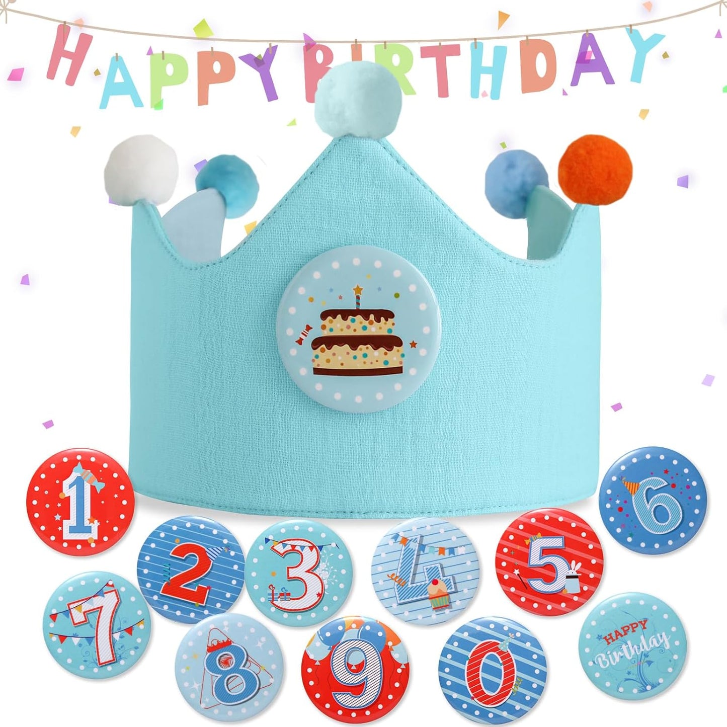 Reusable Birthday Crown with Numbers,Kids Birthday Hat Fabric Crown Pertain Kids Boy Toddler Girl Baby Bday Hats