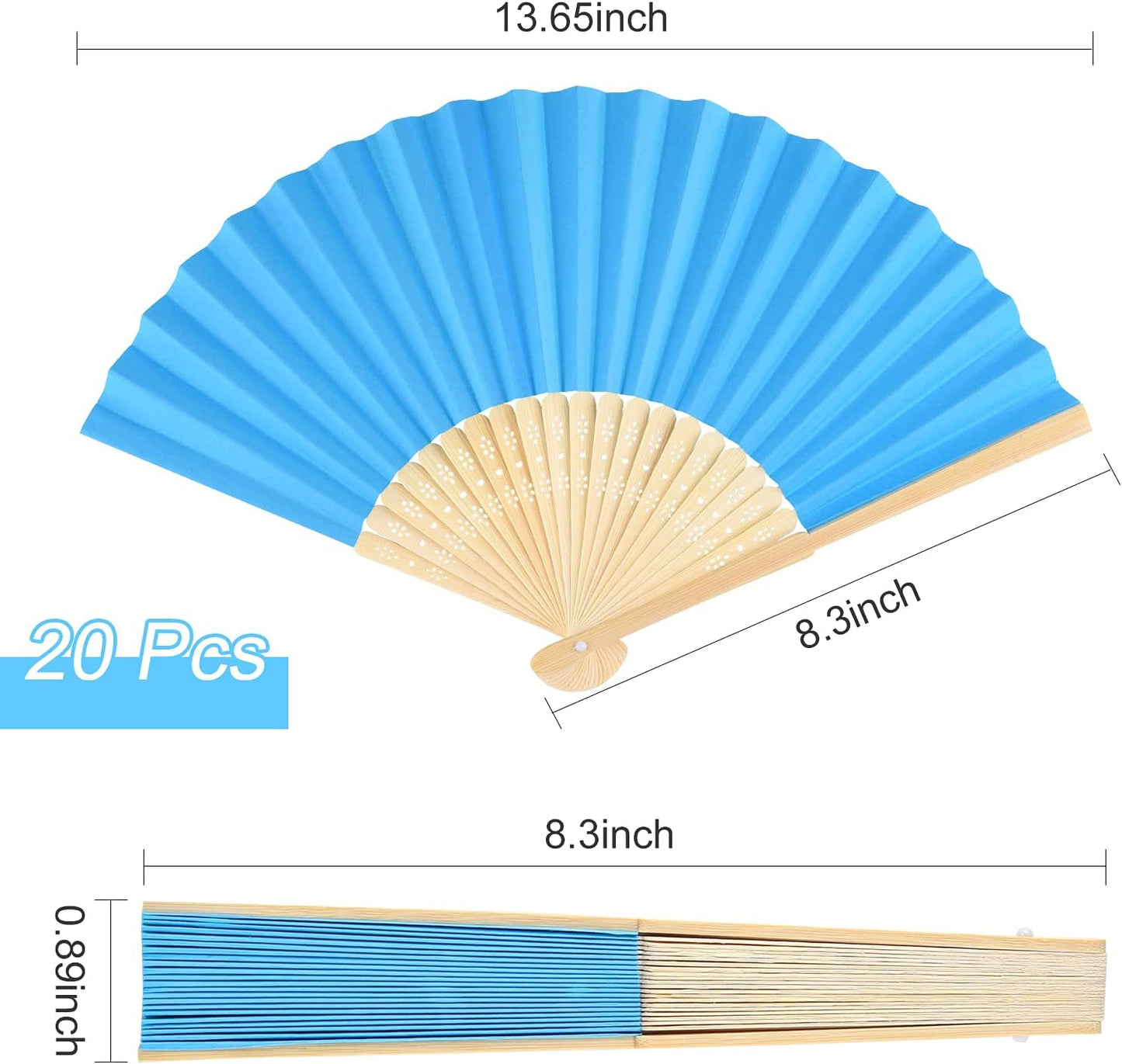 FEPITO 20 Pcs Handheld Paper Fan Paper Folding Fans with Bamboos for Wedding Gift, Party, Home, Multicolor