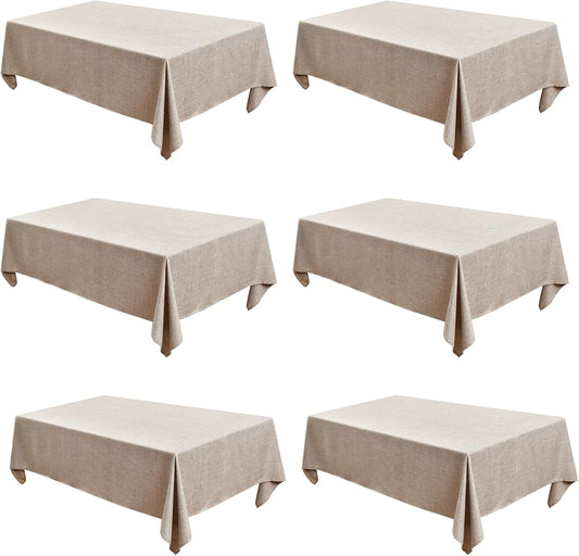 Fitable Faux Linen Tablecloths Rectangle 60 x 102 Inch - 6 Pack Neutral Table Clothes for 6 Foot Tables, Nature Faux Burlap Table Covers for Dining, Party, Wedding, Banquet, Buffet