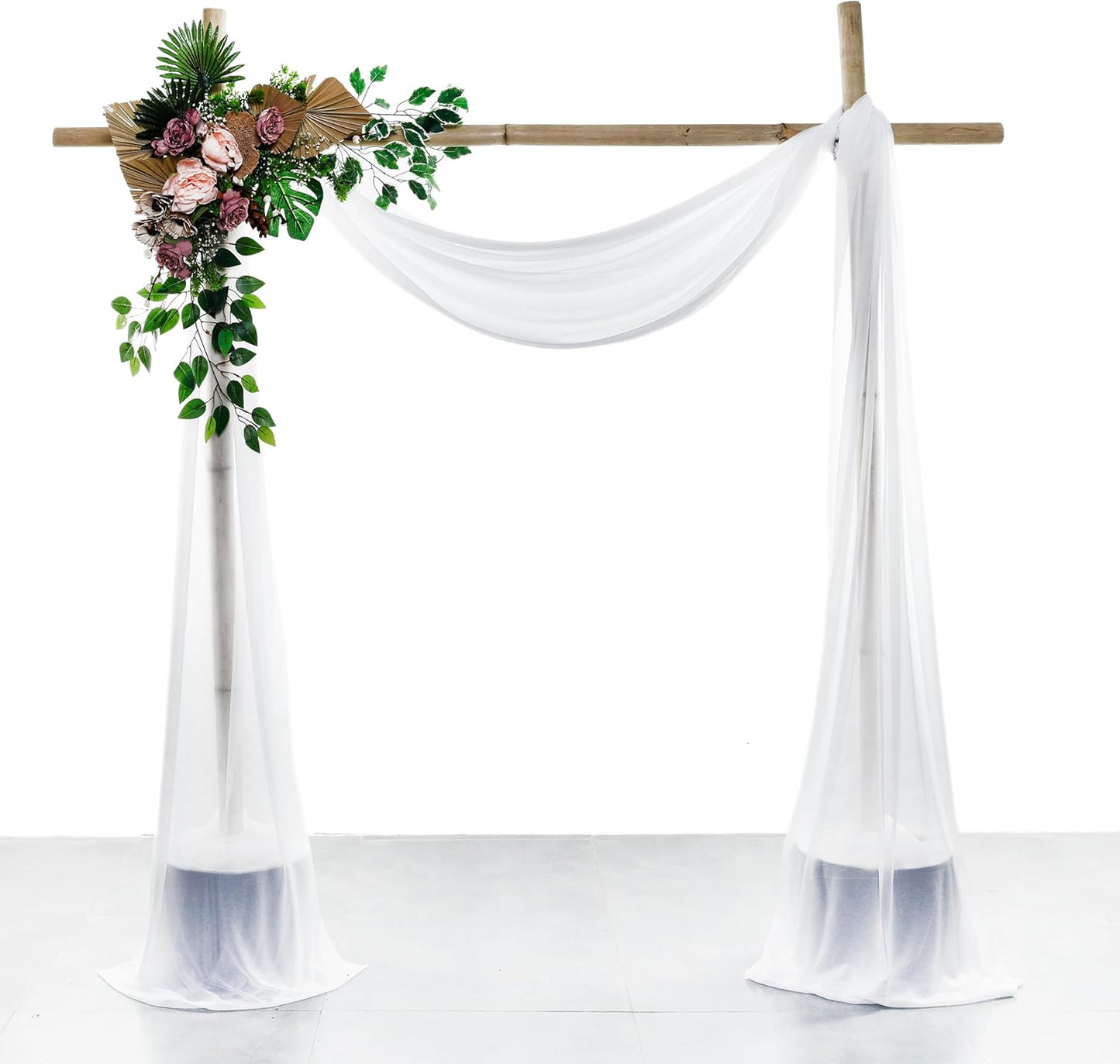 VDS Pack of 1 Panel (30 Inch X 100 Feet) Wedding Arch Draping Fabric Sheer Chiffon Fabric Drapery for Wedding Ceremony Reception Swag Backdrop Canopy Chuppah ARBO Altars Decoration (White)
