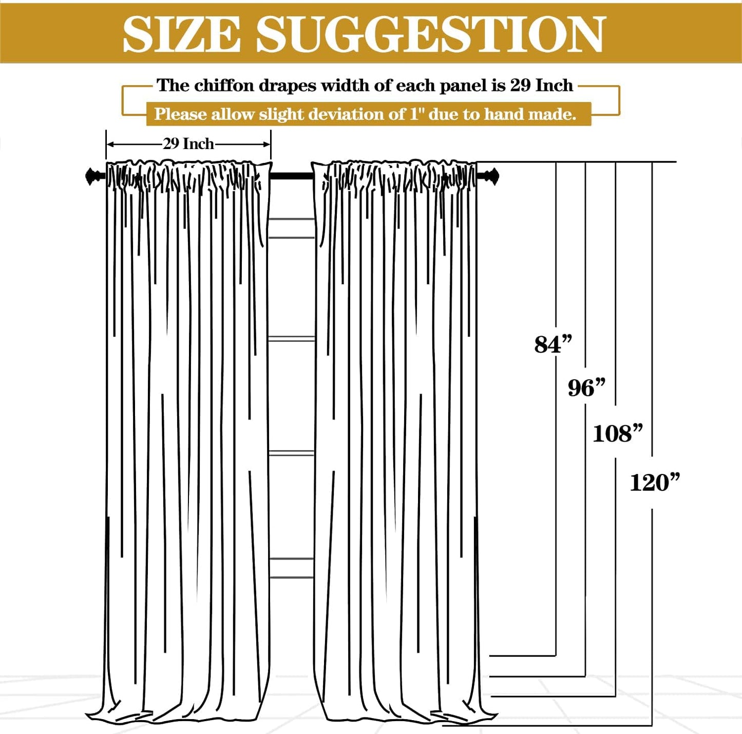 DUOBAO White Chiffon Backdrop Curtain-2 Panels 29"x120" Sheer Weddings Drapes Beach Curtains for Living Room Voile Window Drape Photography Background for Wedding Ceremony