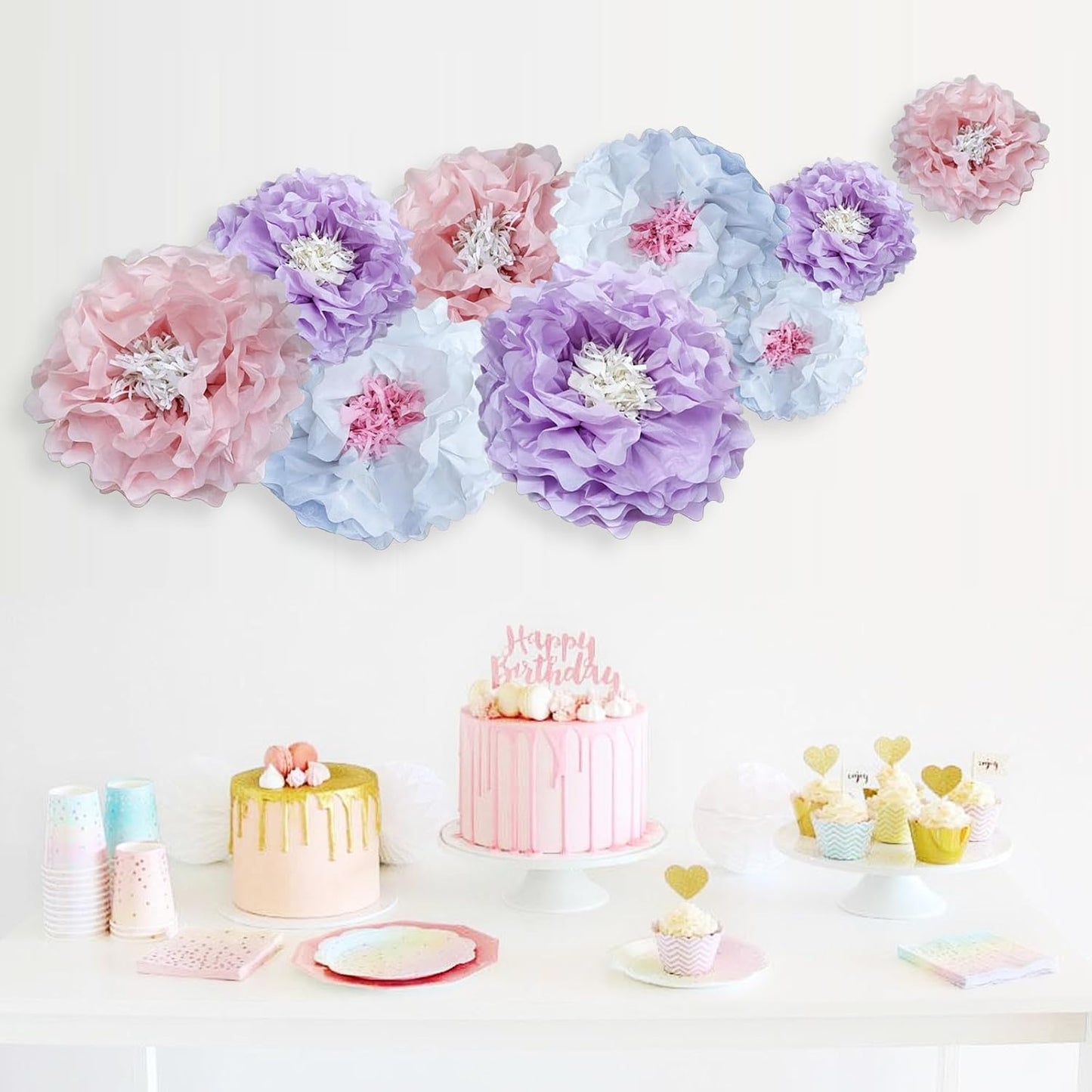 Dreamy Paper Flower Pom Poms Wall Decorations for Weddings, Birthdays, Bridal, Baby Showers, Outdoor Decor, Tea Parties, Engagement