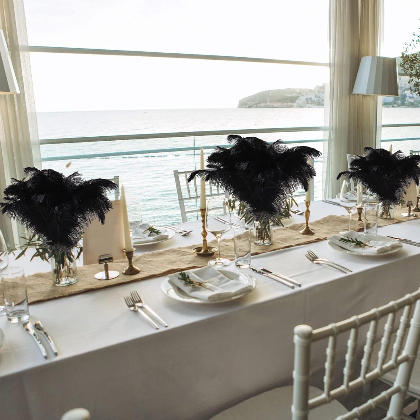 Maitys 90 Pcs Large Natural Ostrich Feathers Bulk 14-16 Inch (35-40cm) 12-14 Inch (30-35cm) 10-12 Inch (25-30cm) Ostrich Feathers Plumes for Centerpieces Wedding(Black)