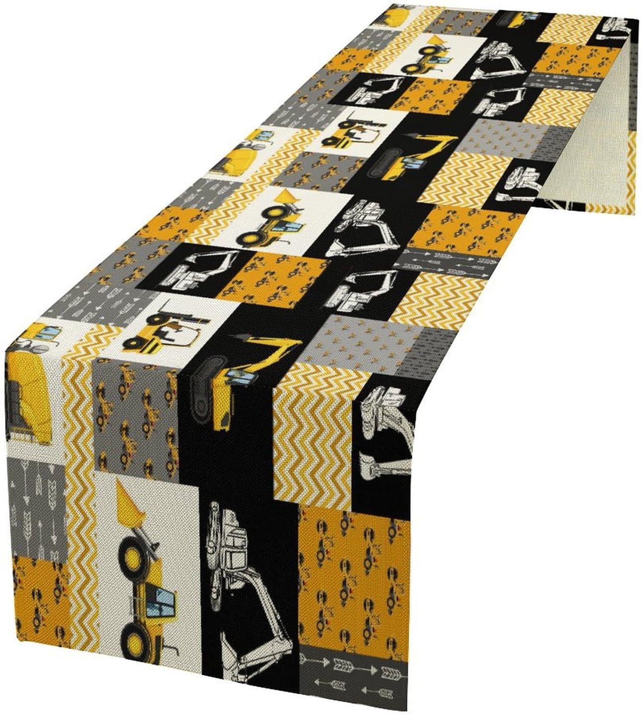 Excavator Table Runner,Boys Kids Construction Vehicles Equipment Trucks Cartoon Car Tablecloth Burlap for Hotel Indoors Outdoor Dining Room Kitchen Holiday Party, 13x36in