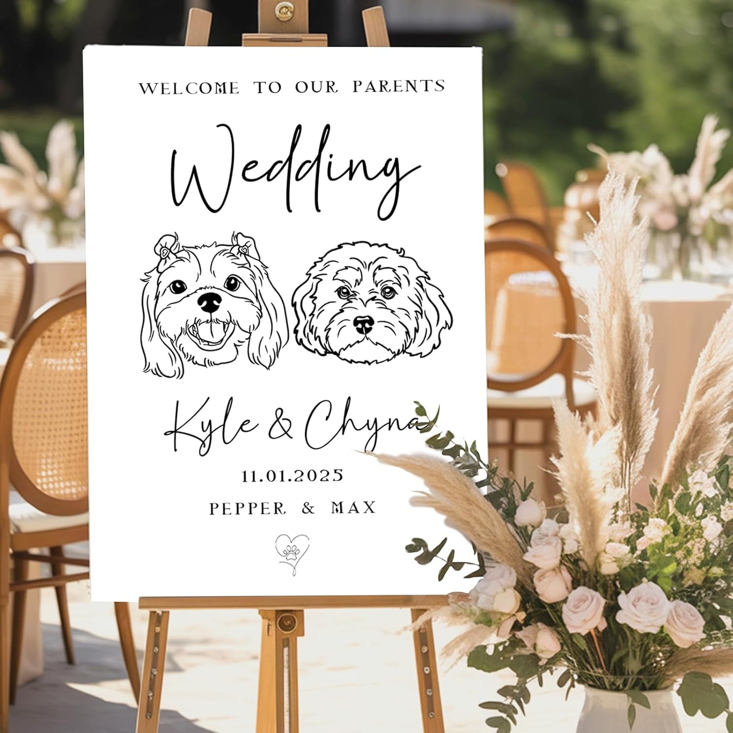 Personalized Pet Wedding Welcome Sign Using Pet Photo, Custom Dog Cat Welcome To Our Wedding Signage Drawing, Custom Gifts for Weddings, Christmas, Engagement Party, Anniversary,