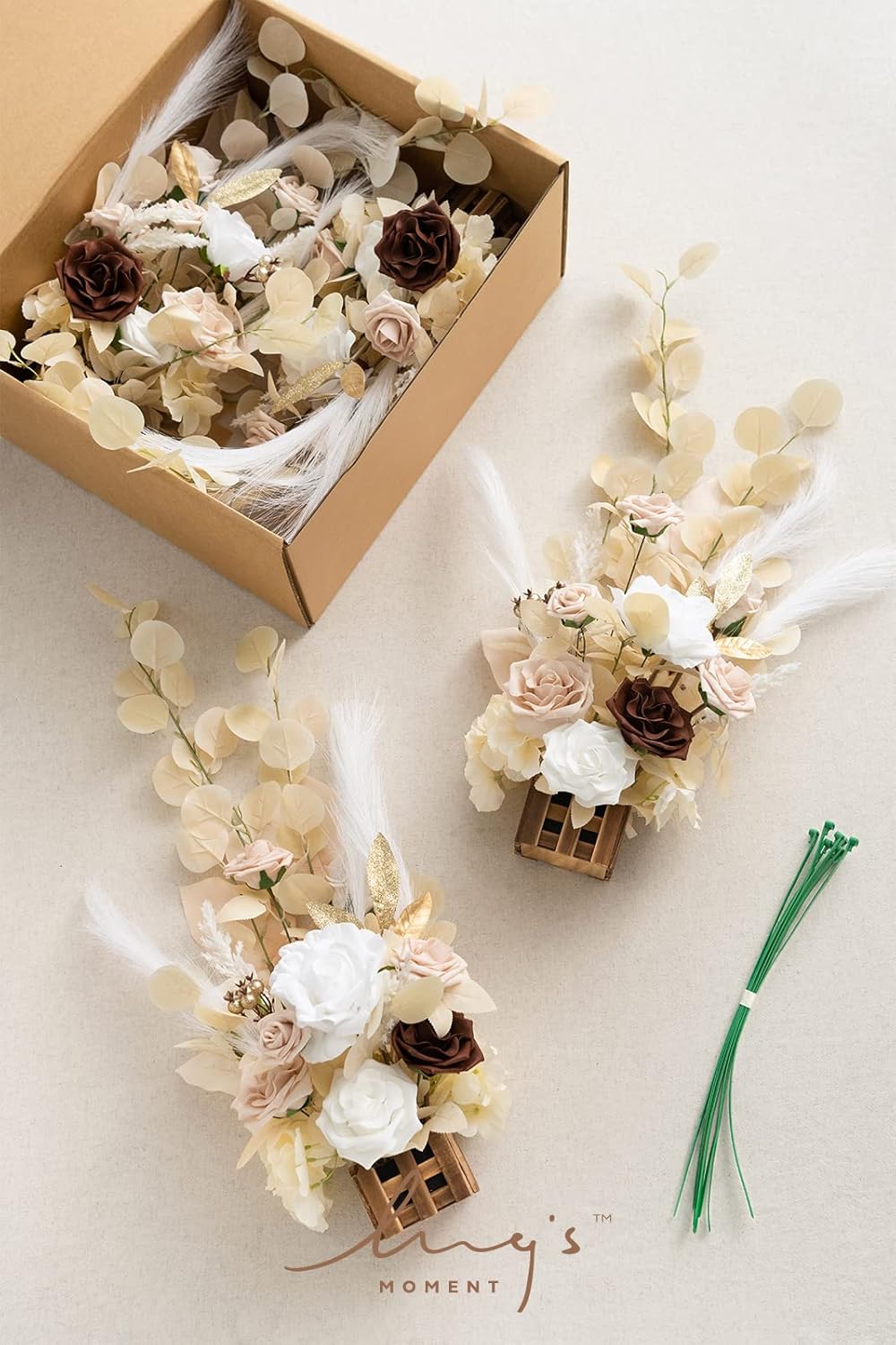 Ling's Moment 17.5" Tall Standing Artificial Flowers Arrangements 4 pcs Fall Wedding Aisle Runner Chair Decorations White Beige Centerpieces for Ceremony Reception Rose Floral Party Outdoor