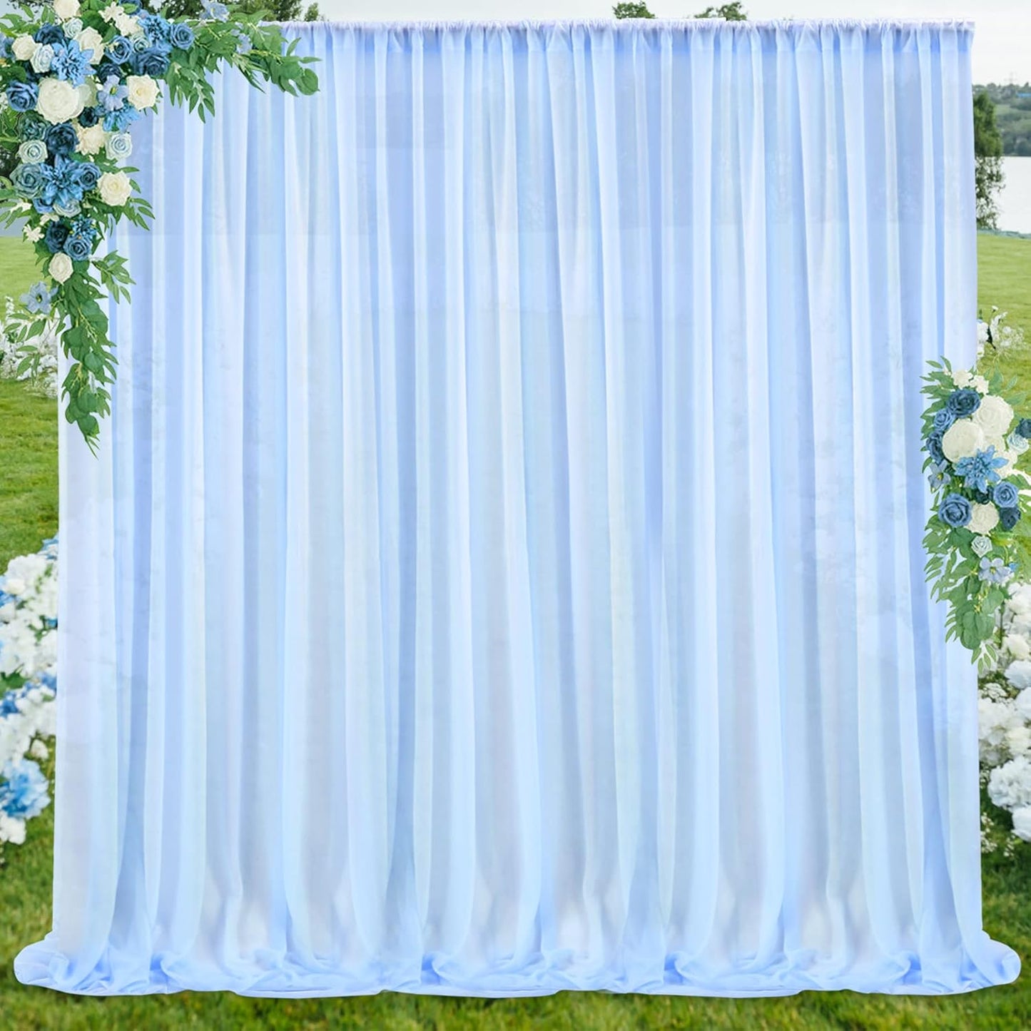 PARTISKY 10ftx7ft Blue Chiffon Backdrop Curtains, Wrinkle-Free Sheer Fabric Photo Drapes for Wedding Ceremony Arch Birthday Baby Shower Photography Stage Decor 5ft x 7ft, 2 Panel