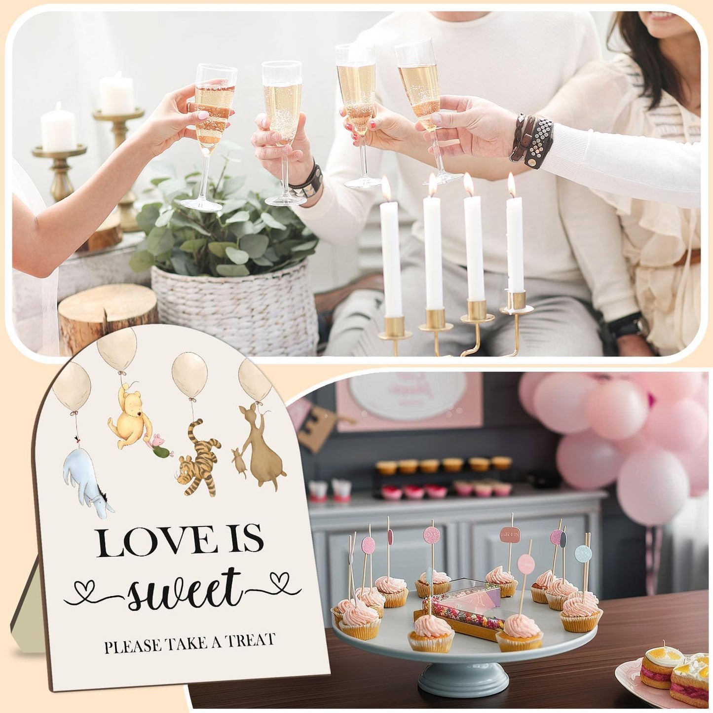 Winnie Love is Sweet Please Take A Treat Sign, Classic Pooh Love is Sweet Sign for Dessert Table, Cute Animals Decor Bridal Shower Welcome Sign, Wedding Sign Baby Shower Favors for Guests
