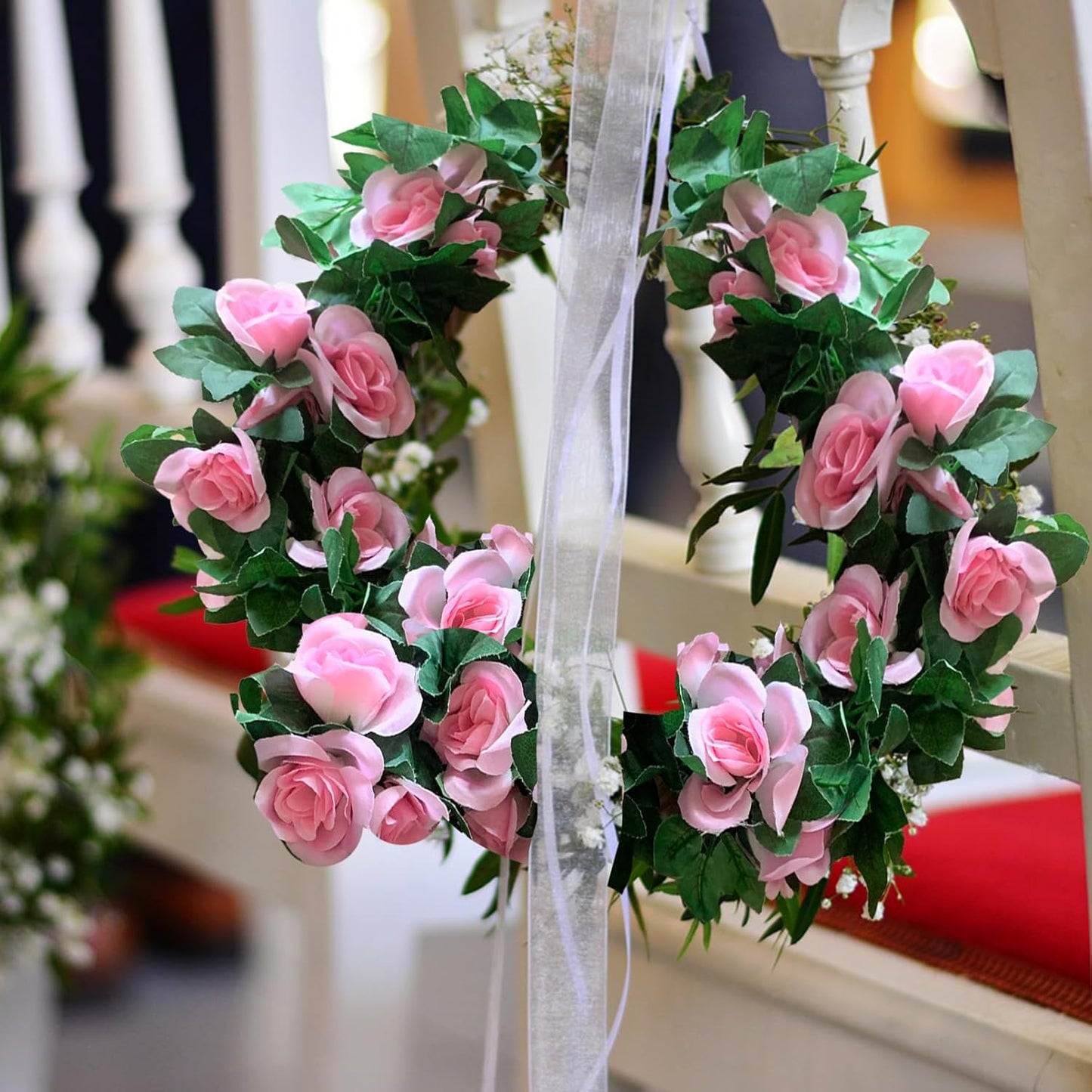 4 Pack Artificial Rose Vine Garland Fake Roses Flowers Plants Vines Hanging Floral Leaves Decoration for Wedding Party Table Garden Arch Wall Home Room Decor(Pink)