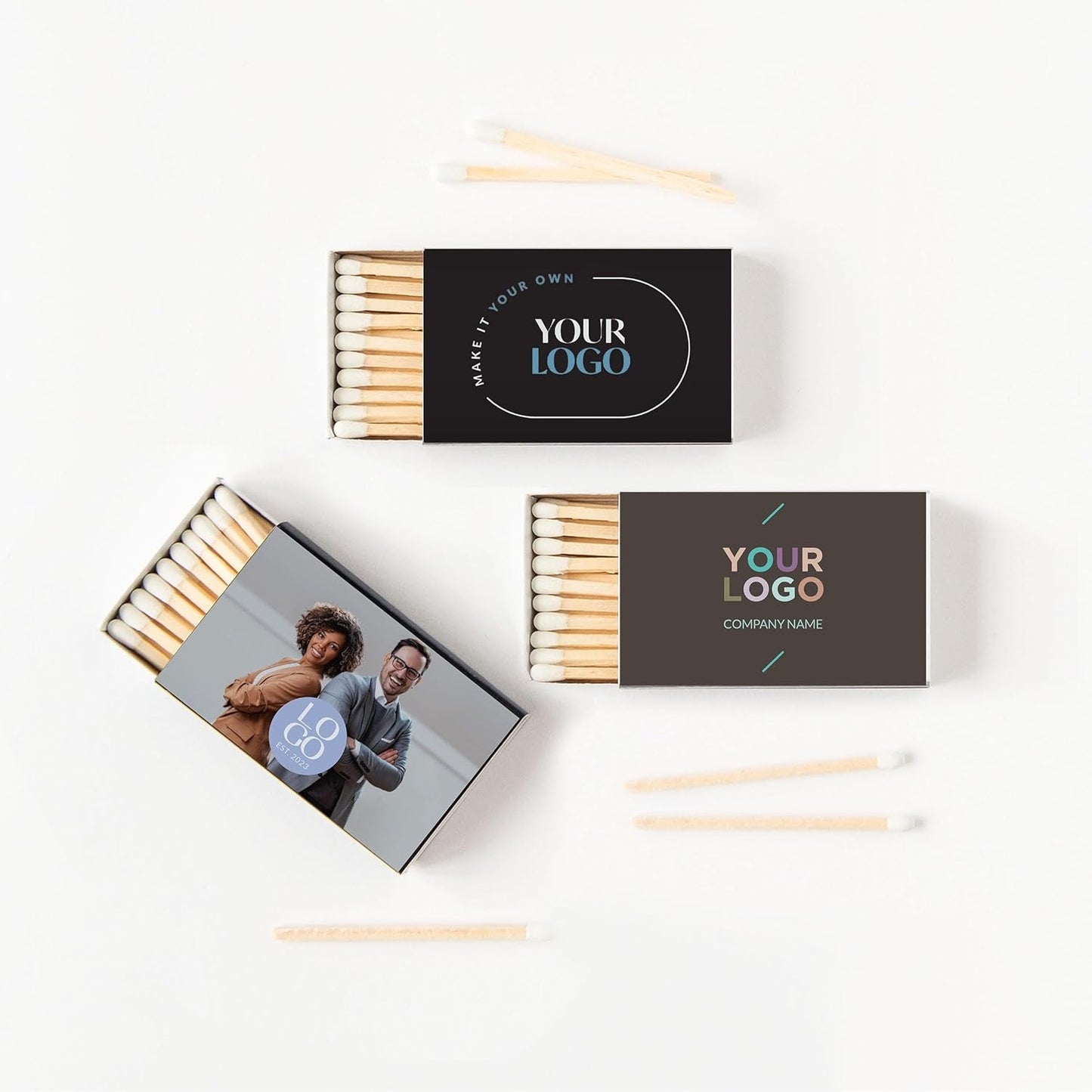 Weddingstar Matchboxes with Custom Printed Stickers for Corporate Gift - Your Business Logo - Pack of 50 Black