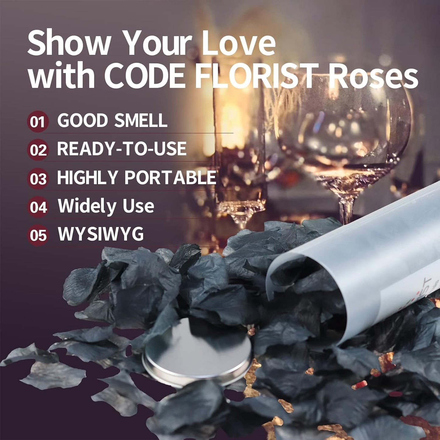 CODE FLORIST 1500 PCS Black Silk Rose Petals,Romantic Night,Wedding,Proposal Anniversary Flower Decorations(Separated,Scented)