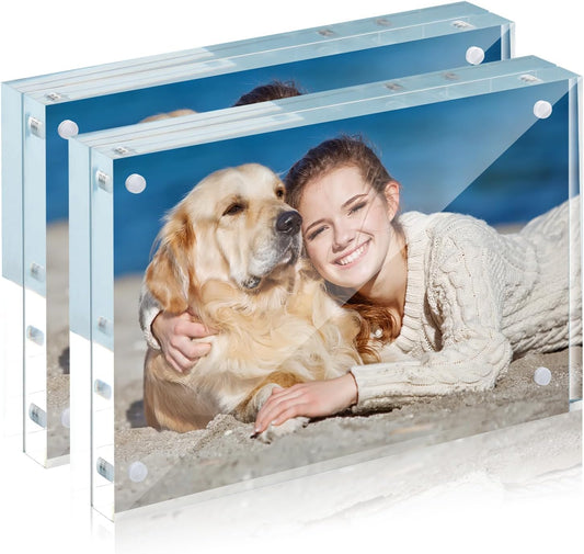 TWING Acrylic Picture Frame 5 x 7 Inch 2 Pack Magnetic Photo Frame Horizontal Magnet Double Sided Acrylic Frames Set with Microfiber Cloth, 10+10MM Thickness Clear Picture Frame Desktop Display Gift Ideal