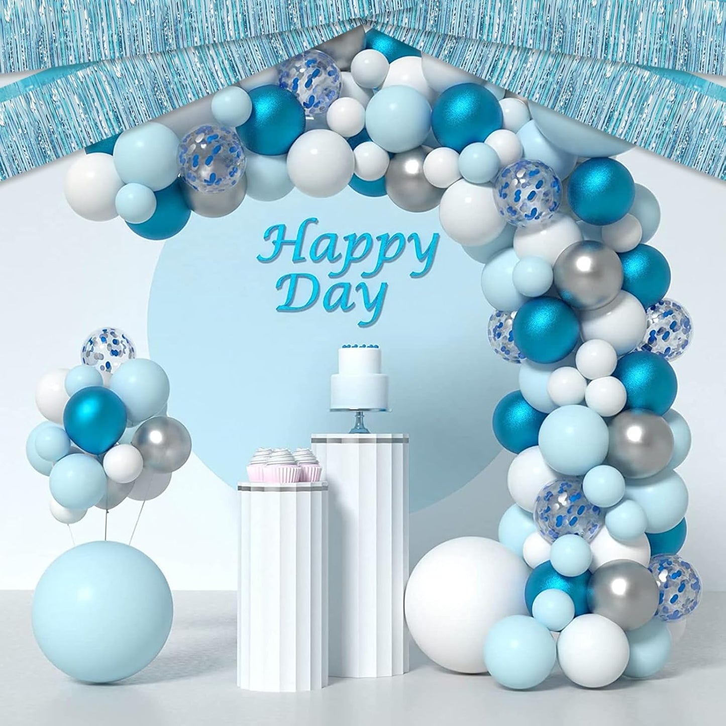 6 Pack 10 Feet Light Blue Foil Fringe Garland Metallic Tinsel Streamers Banner Wall Hanging Curtain Backdrop for Parade Floats, Birthday, Graduate, Mother's Day, Wedding Party Decoration