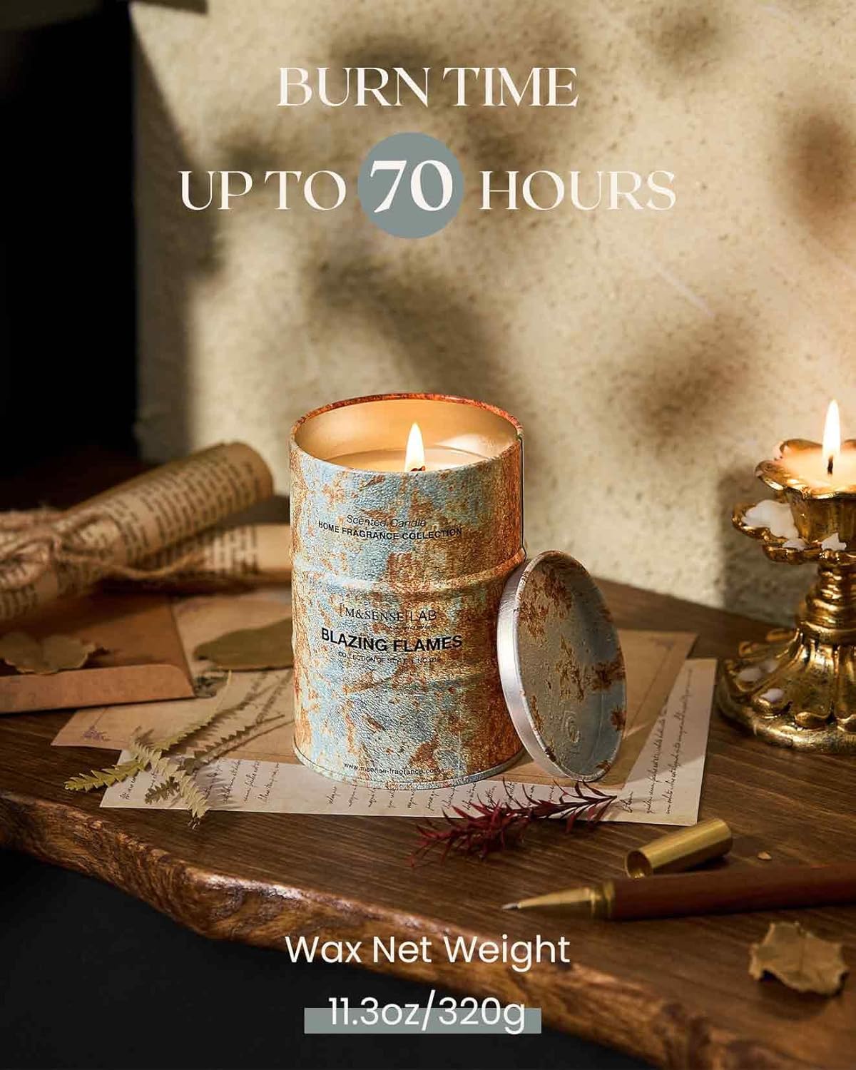 M&SENSE Blazing Flames Scented Candles Natural Non Toxic, Aromatherapy Candle for Stress Relief Meditation Relaxing, Housewarming Gifts for Women Men, 11.3oz 70 Hour Long Burning