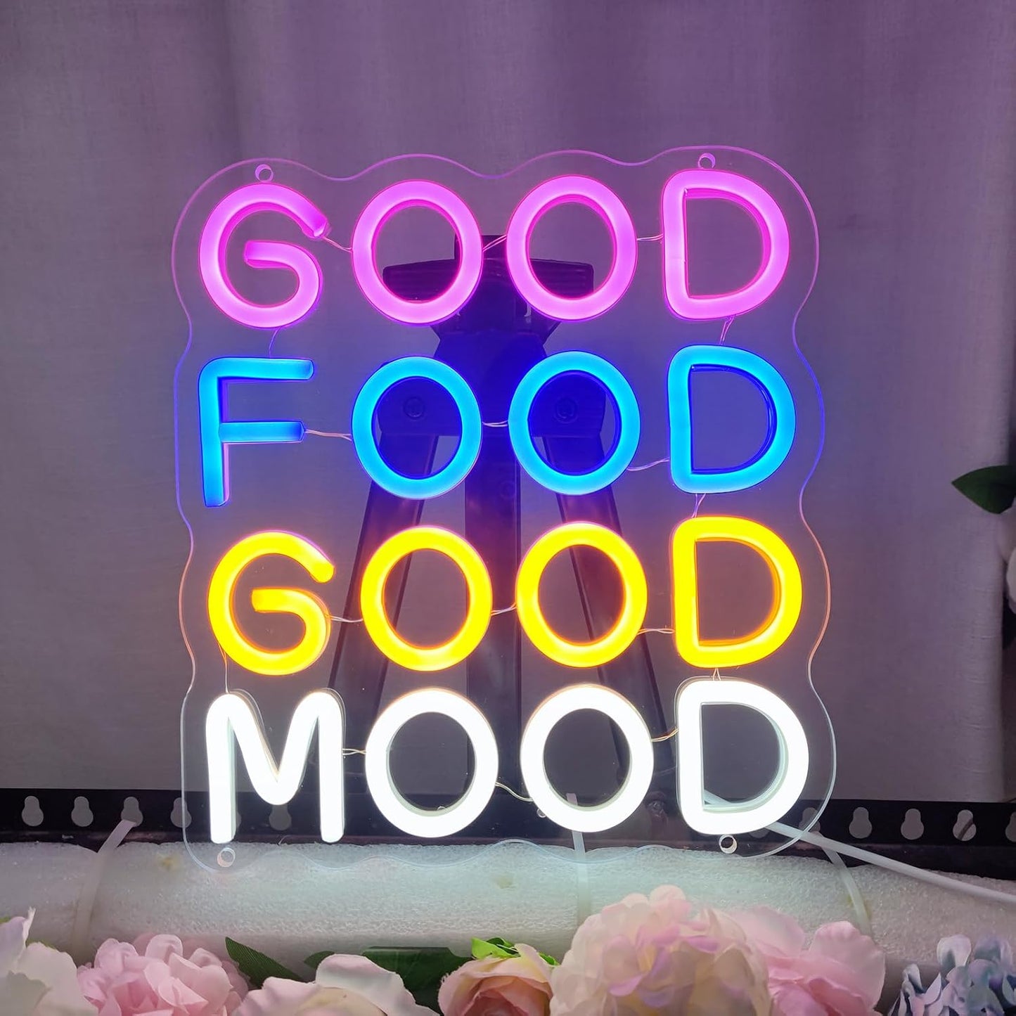 Good Food Good Mood Neon Signs for Wall Decor, Food Neon Sign Mood Neon Light for Snack Shop Restaurant Food Bedroom Room Cafe, 9.3"" x 10.2""