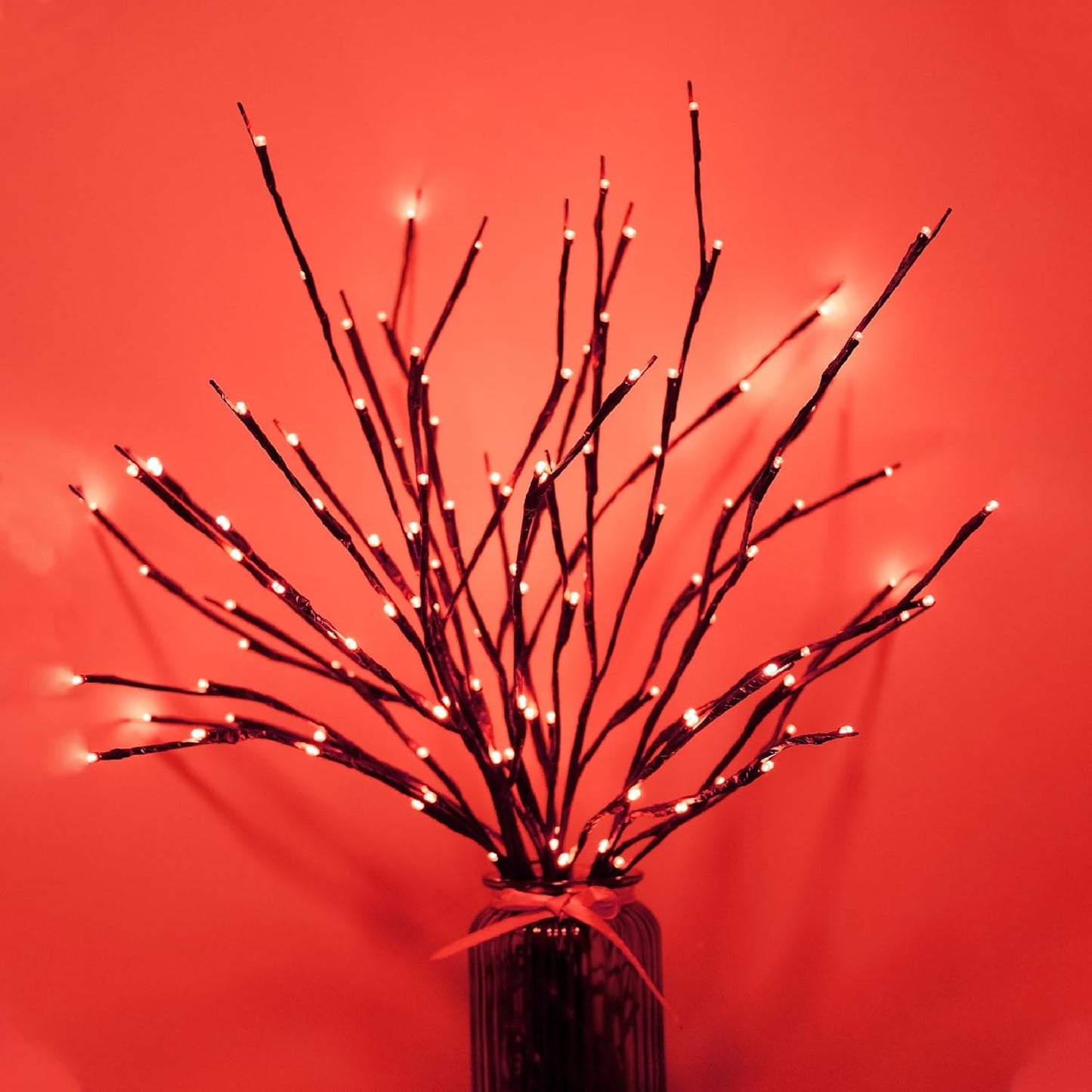 MENCH Branch Lights,6 Pcs Twig Light USB&Battery Powered 8 Flashing Modes by Remote Control.Branch Lights for Indoor, Light Up Decorations for Halloween Day and Christmas,Red