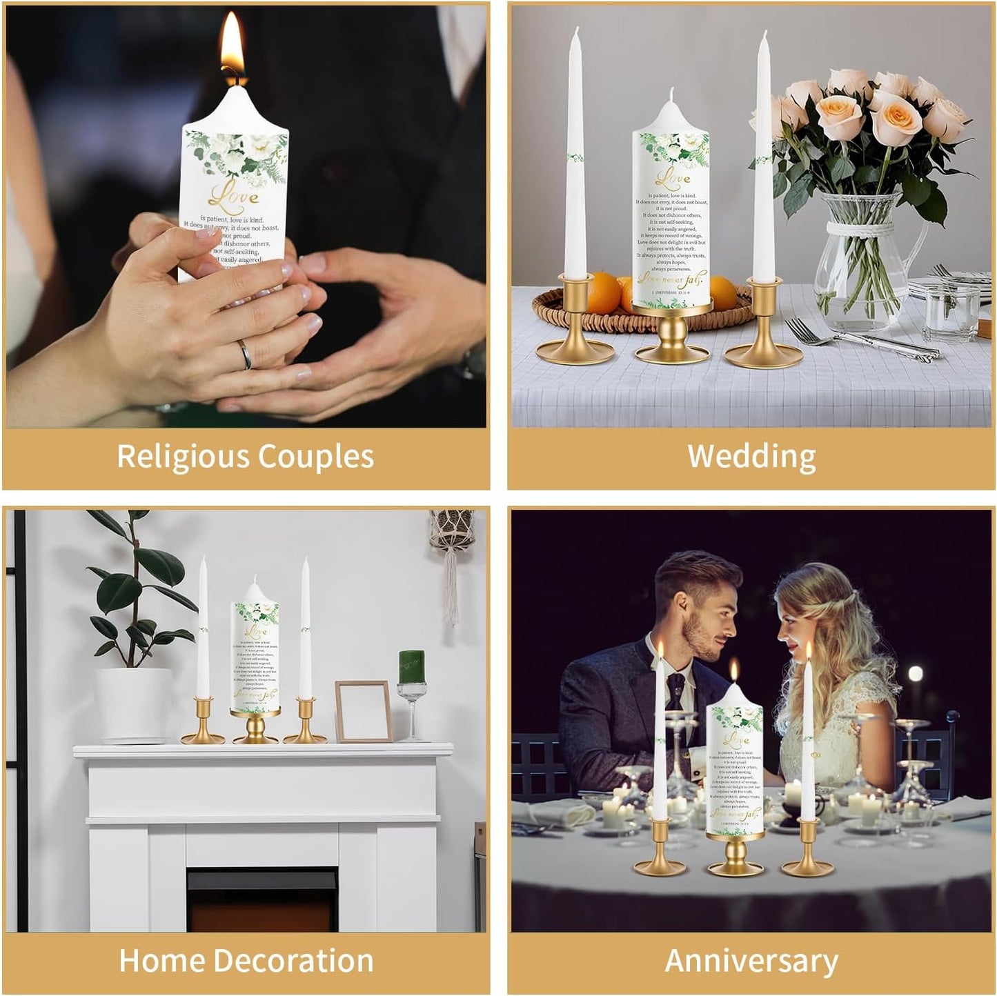 Extrogif Unity Wedding Candles Ceremony Set - 3 Floral Candles Set with Gold Holders, Elegant Wedding Decorations for Ceremony, Religious Bible Verse - Gifts for Couples 2025