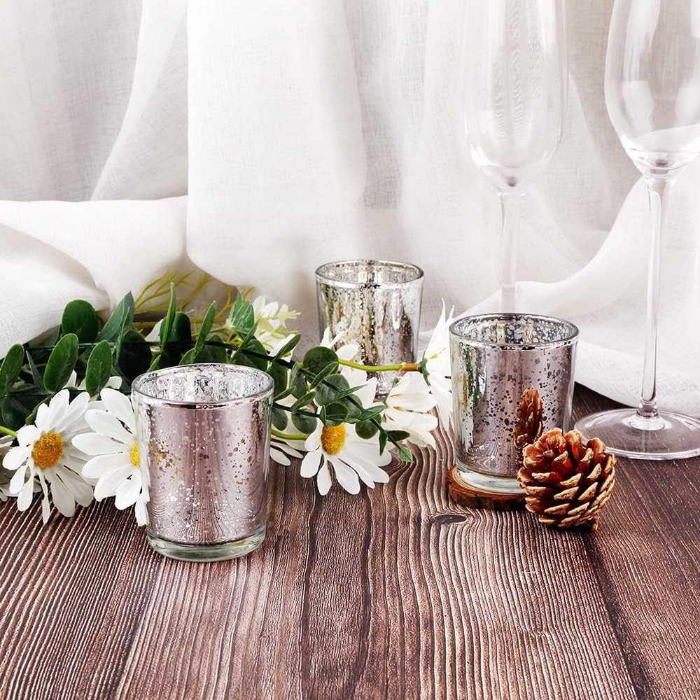 Silver Mercury Glass Tea Light Holders Set of 36 - Elegant Votive Candle Holders for Weddings, Showers and Home Decor - Perfect for Table Centerpieces and Parties (Glass, Silver)