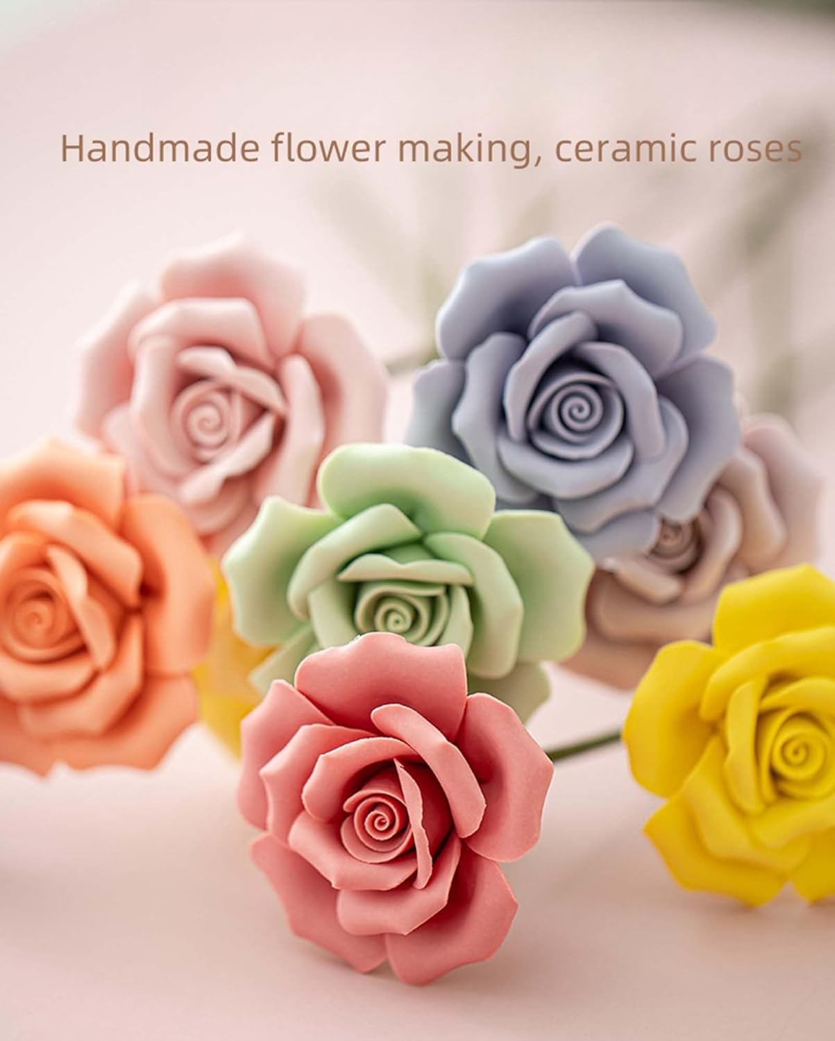 6pcs Handmade Ceramic Roses,Featuring Vibrant Colors and Intricate Petal Details，Wedding Decoration Christmas Decor (red)