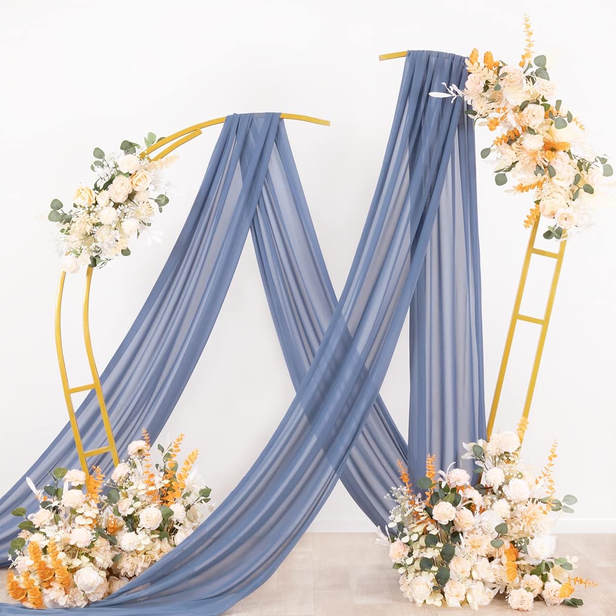 Socomi Wedding Arch Draping Fabric 3 Panels 29" x 19Ft Dusty Blue Sheer Chiffon Curtain Drapes 6 Yards for Wedding Ceremony Birthday Party Decoration