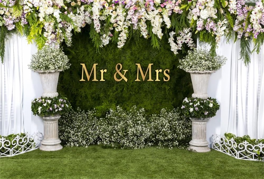 Wedding Arch Flower Backdrop 12x8ft - Mr & Mrs Engagement & Anniversary Ceremony Background