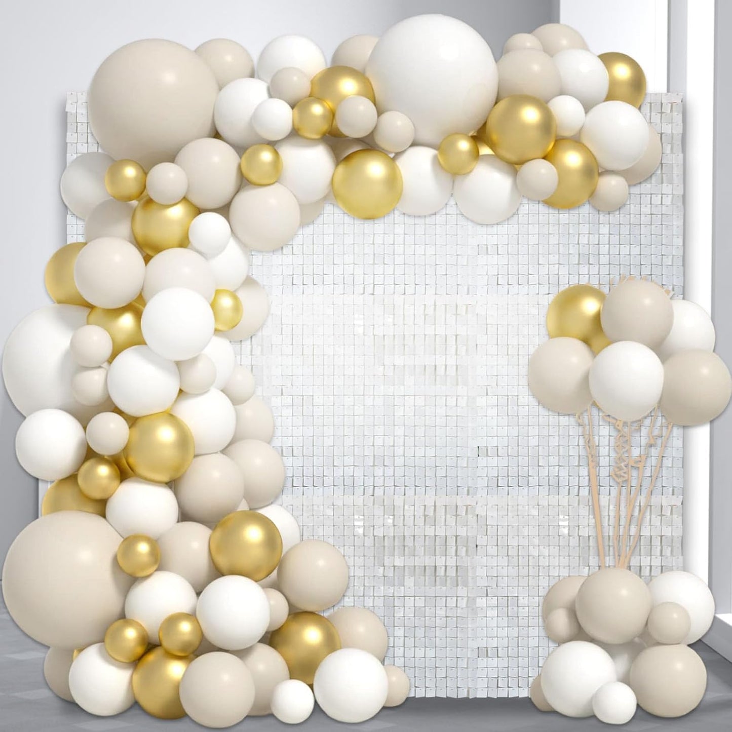 24PCS White Shimmer Wall Backdrop, Square Sequin Photo Backdrops Panel, Glitter Wall Background for Birthdays, Weddings, Christmas, Engagements, Disco Bachelorette Party Decoration (4FTx6FT)