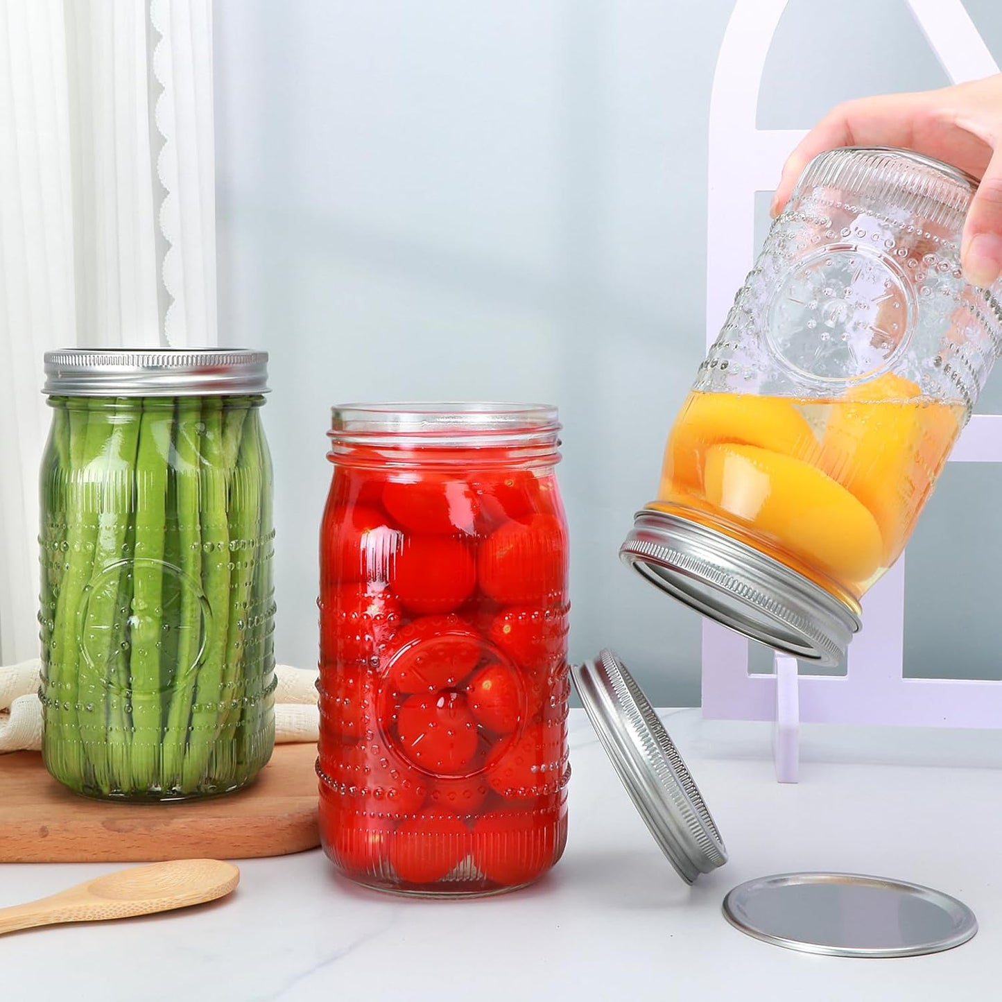 Encheng 12 Pack 32oz Wide Mouth Mason Jars with Lids and Bands,Clear Glass Canning Jars for Fermenting,Preserving,Quart Size Large Mason Jars for Jam,Pickling,Meal Prep,DIY Crafts