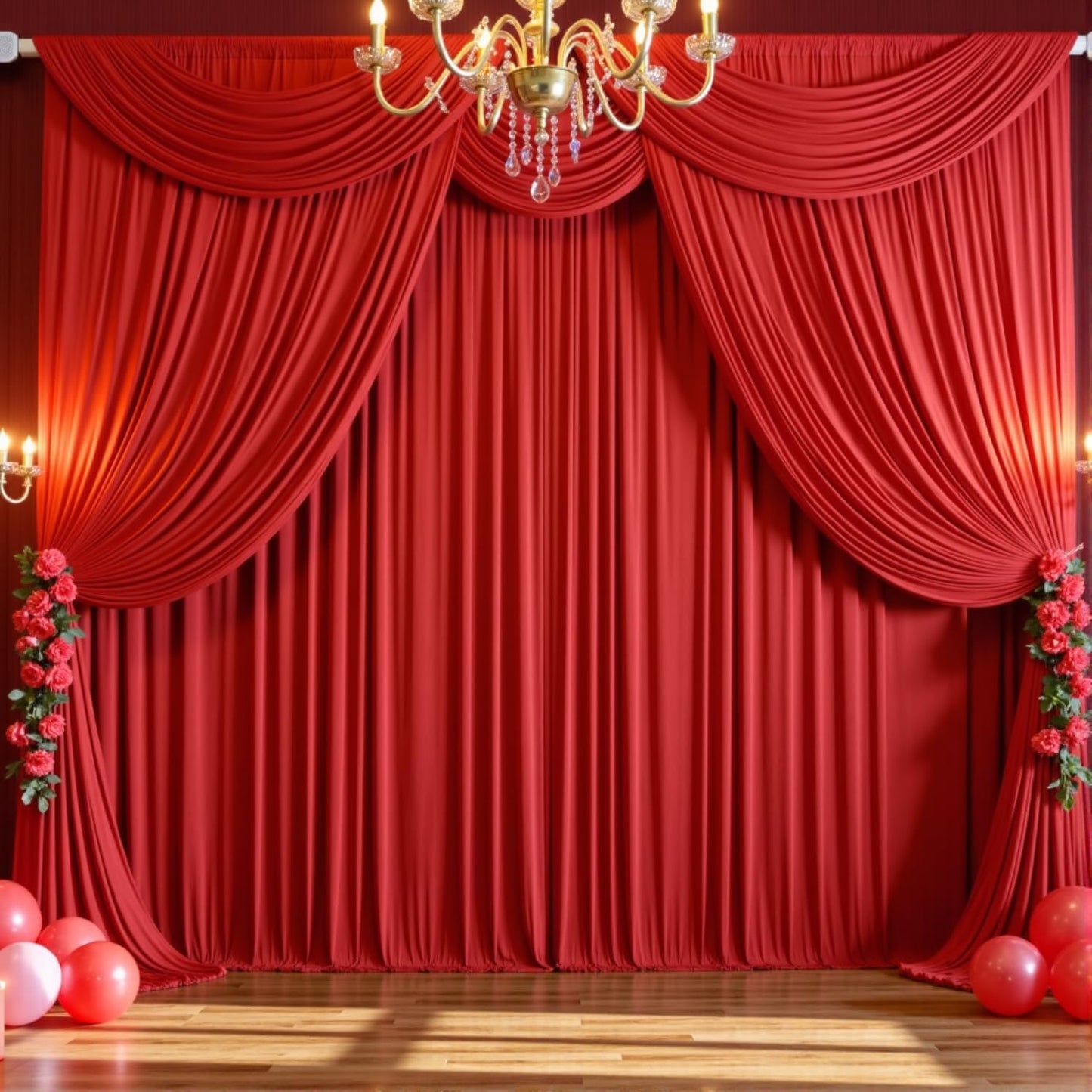 10 Panels 5x10ft Red Backdrop Curtains for Parties, Wrinkle Free Red Photo Backdrop Drapes Back Drop Cloth for Wedding Birthday Photography Baby Shower Background Decor, 50ftx10ft