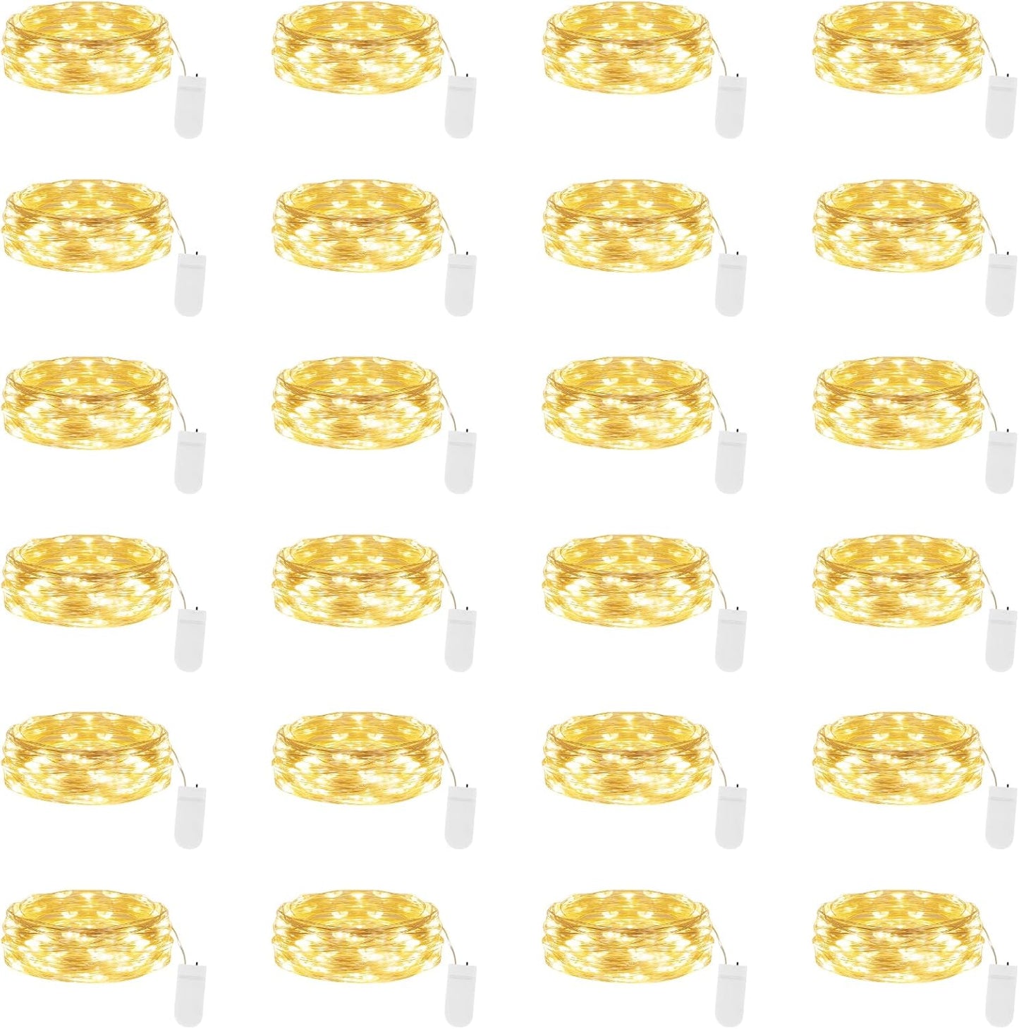 Lakumu 24 Pack Fairy Lights Battery Operated -7FT 20LED String Lights Waterproof Silver Wire Firefly Starry Moon Lights for DIY Christmas Decorations Party Wedding Centerpiece Table Decor, Warm White