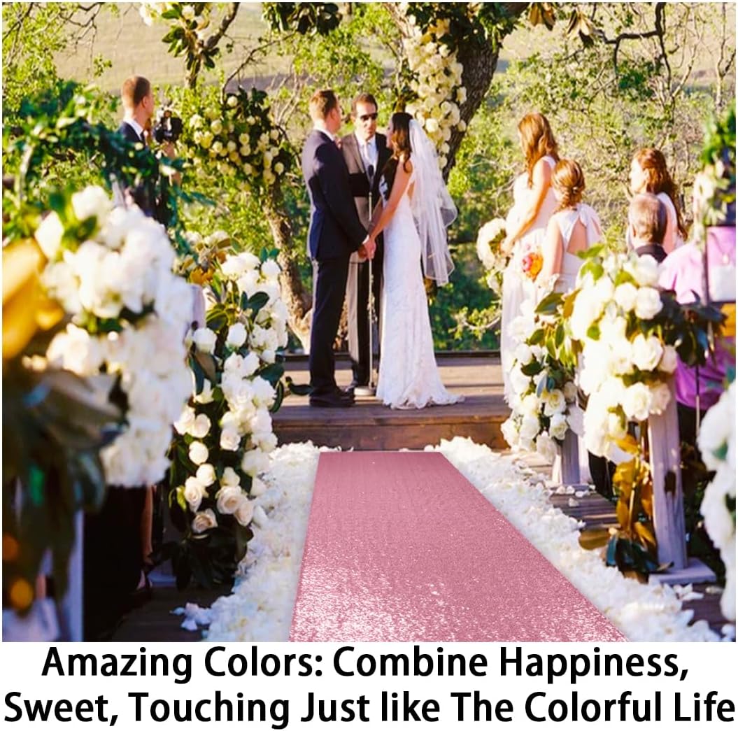 ShinyBeauty Sequin Aisle Runners 2Ft x 15Ft Pink Gold Carpet Runner for Party Glitter Runner for Wedding N116