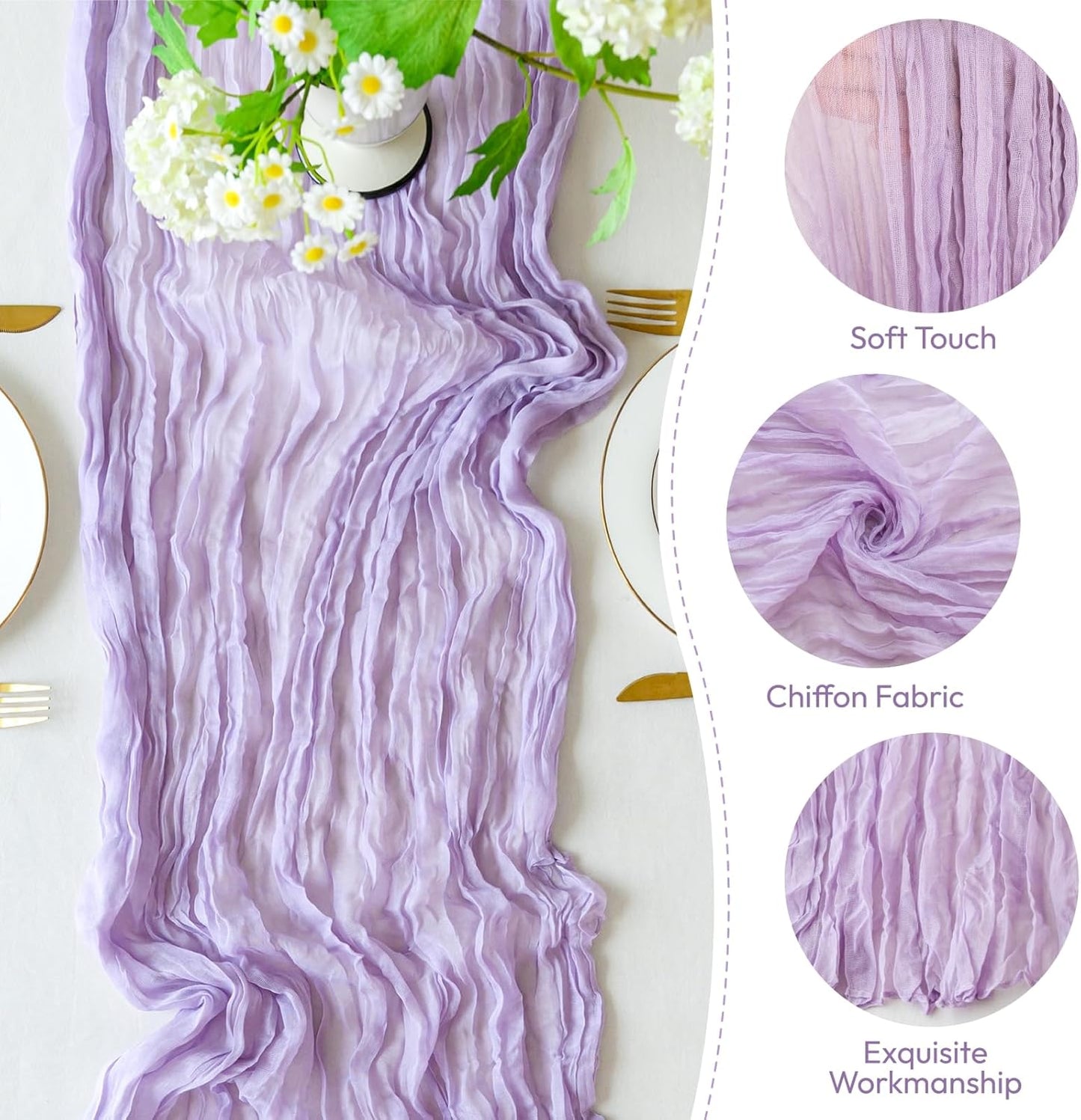 Sioloc 5 Pack Lilac Purple Lavender Cheesecloth Table Runner Fall Autumn Decor for Home 10ft Table Cloth for Tea Wedding Birthday Party Baby Bridal Shower Halloween Thanksgiving