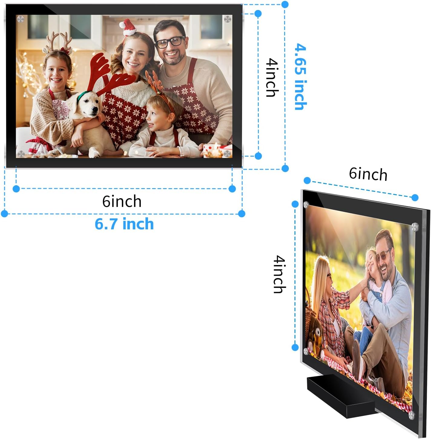 2 Pack Acrylic Magnetic Picture Frame 4x6, Clear Frame for Horizontal Vertical Tabletop Display, Black Photo Frame Magnets for Fridge