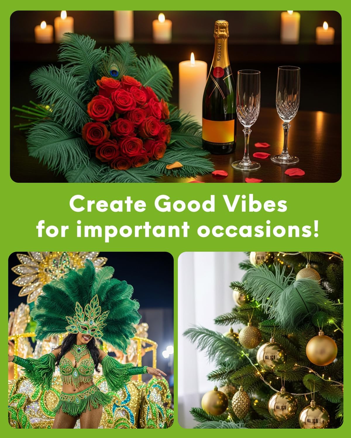 NEWONG 30pcs Blackish Green Ostrich Feathers Natural Bulk 9-12inch(23-30cm) Vase Craft Wedding Home Party Centerpieces Christmas Day Decoration