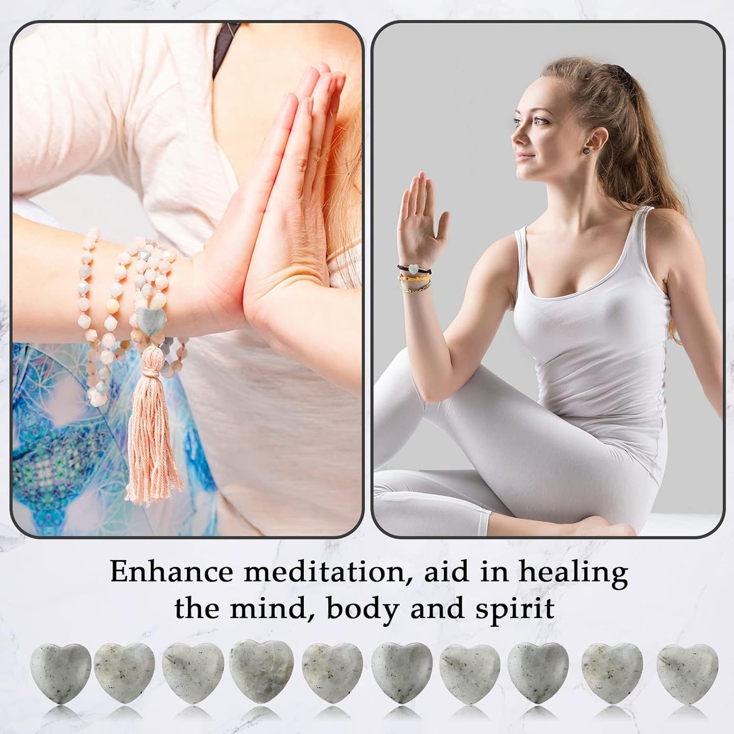 Gerrii 50 Pcs Heart Healing Stone Bulk Quartz Heart Inspirational Stones Gift for Women Love Pocket Polished Natural Energy Balancing Meditation 0.8 Inch(Black Labradorite)