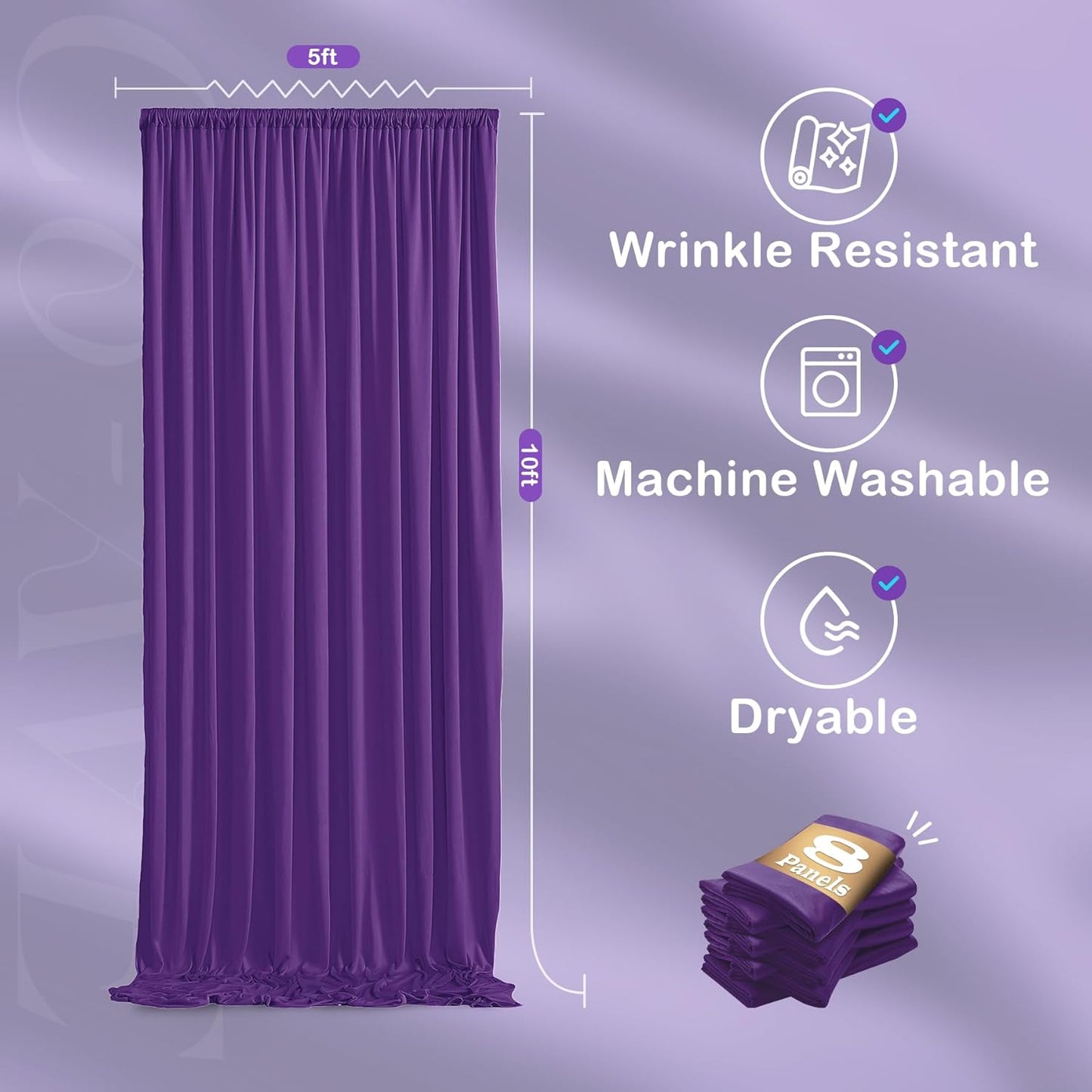 8 Panels Purple Backdrop Curtains for Party Background, Wrinkle Free Purple Photo Backdrop Drapes Back Drop Cloth for Wedding Birthday Photography Baby Shower Decor, 40ftx10ft