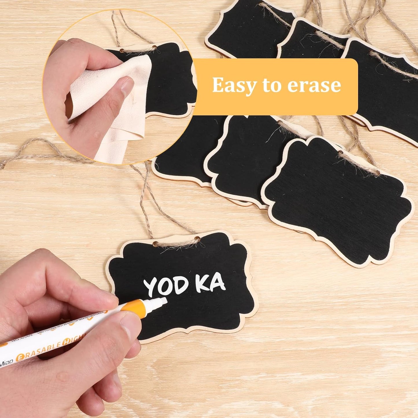 10PCS Mini Chalkboard Signs, 2 Styles Hanging Chalkboard Signs for Food, Food Sign for Buffet, Multifunction Message Boards/Table Numbers/Decanter Tags