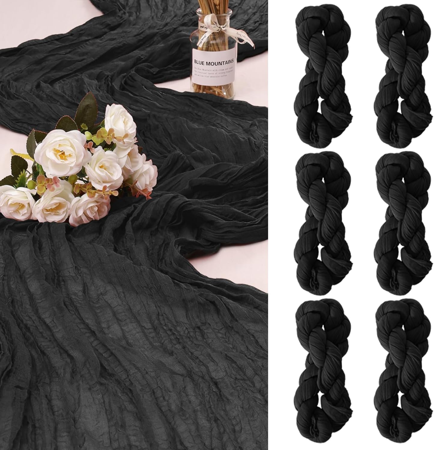 6 Pack Cheesecloth Table Runner 10Ft Christmas Gauze Boho Table Runners for Wedding Decor Bridal Shower Decorations Baby Shower Party(35" x 120")