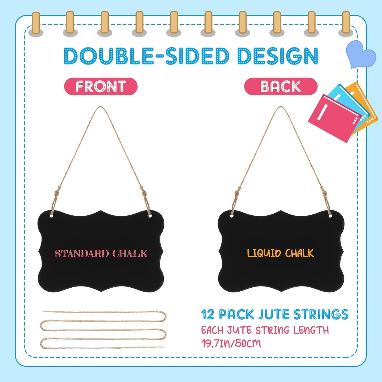 12 Pcs 4 x 6 Acrylic Chalkboard Hanging Sign with Chalk Markers Chalk Board Signs with Hanging String for Wedding Kitchen Home Party Decoration (Arrow)