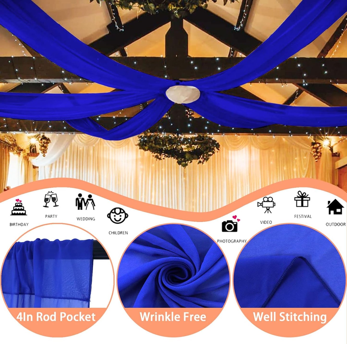 FUHSY Wedding Ceiling Drapes Blue Ceiling Drapes for Weddings 5FTx30FT 2 Panels Sheer Fabric for Draping Chiffon Drape Curtains Arch Draping Fabric for Wedding Drapery for Party Stage Swag Decorations
