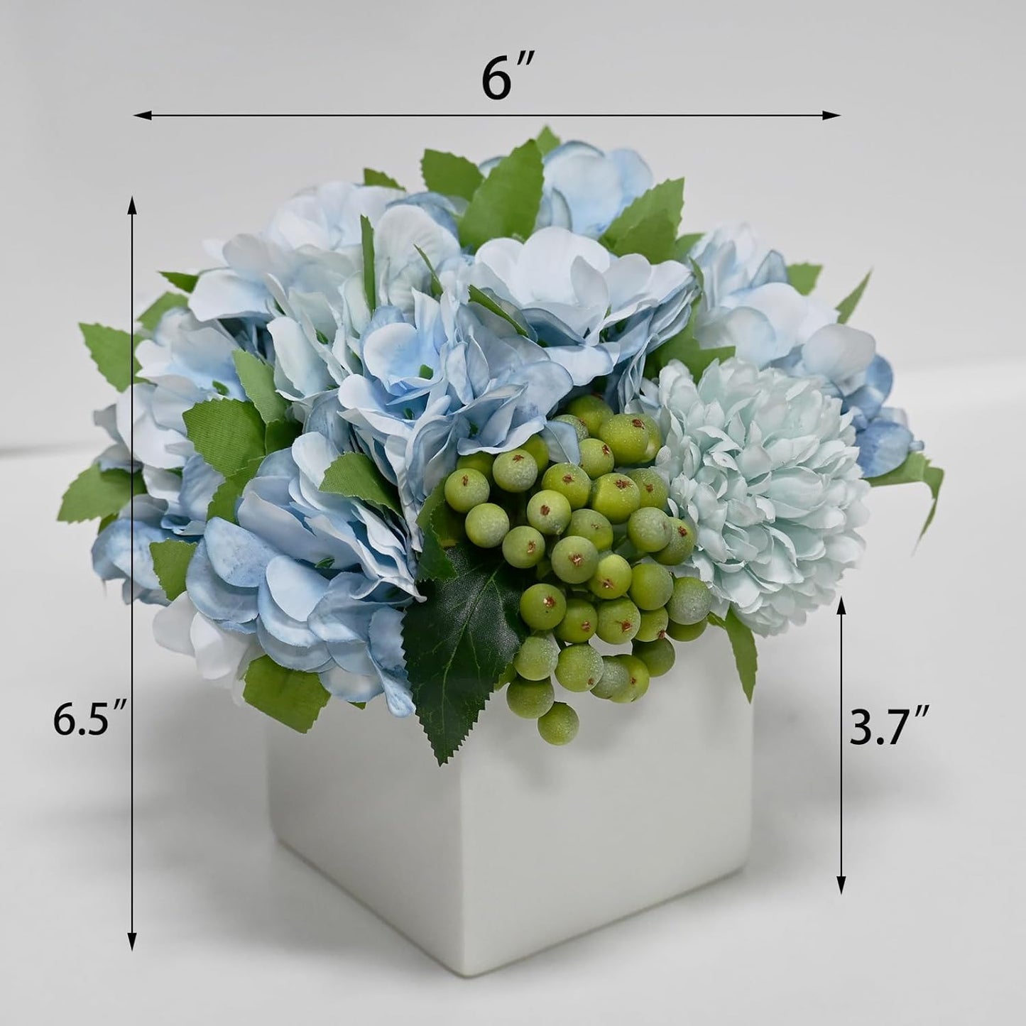LADADA Fake Flowers in Ceramic Vase,Faux Hydrangea Flower Arrangements for Home Decor Artificial Flowers with Vase
