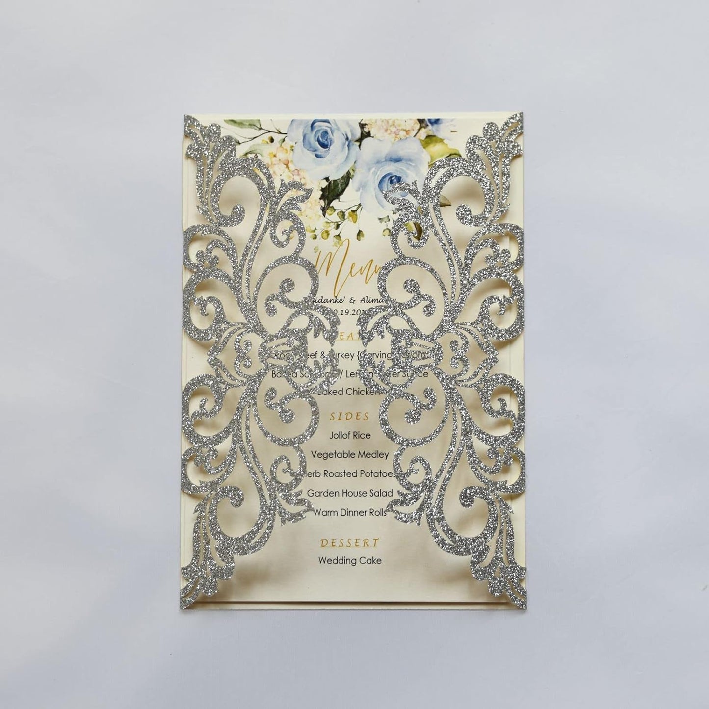 25PCS Silver Glitter Laser Cut Wedding Invitations Cards with Envelopes,Blank Inner Sheets,Ribbons for Wedding Bridal Shower Quinceañera Engagement Birthday Invites