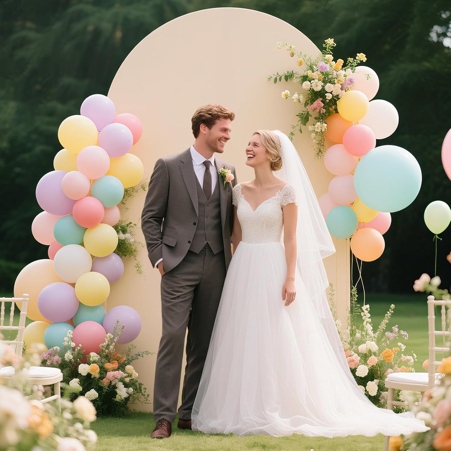 Ledido Wedding Arch Backdrop Cover 7.2FT Arch Covers Fitted Stretchy Spandex Round Top Stand Backdrop Cover for Wedding Banquet Ceremony Birthday Party Baby Shower Event Decoration,Beige