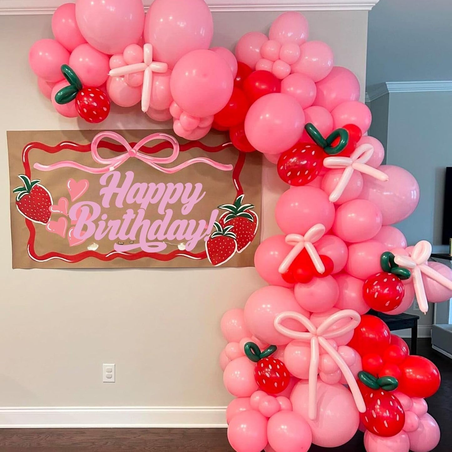 Strawberry Theme Balloons, 52 PCS 12 Inch Red Pastel Pink Pearl Pink Balloons With Polka Dot Latex for Sweet Girl Birthday Party Decorations