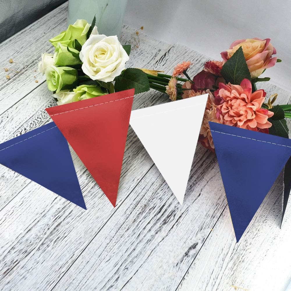 MerryNine Triangle Flag Bunting Banner, 3 Pack Vintage Style Pennant Banner for Wedding, Baby Shower, Event & Party Supplies 45pcs Flags (Red Blue White)