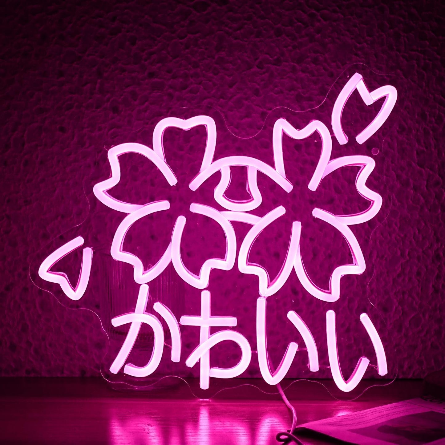 Kawaii かわいいLed Neon Light Sign Japanese Cherry Blossoms Light Up Wall Decor Sign Girls' Room Decoration Birthday Party Christmas Neon Sakura Light (Pink)