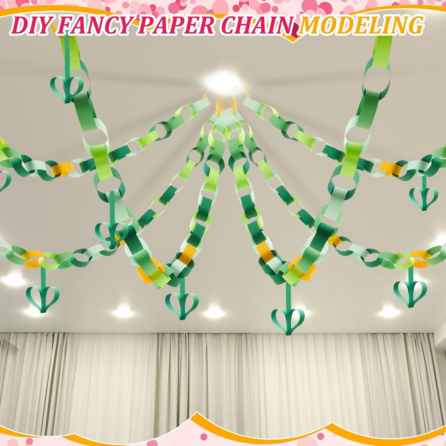 Lincia 600 Sheet Halloween Paper Chain Garland, Construction DIY Crafts Chain Strip for Fall Thanksgiving Party Decor, 1x8 Inch with Double Sided Tape (Irish Day)