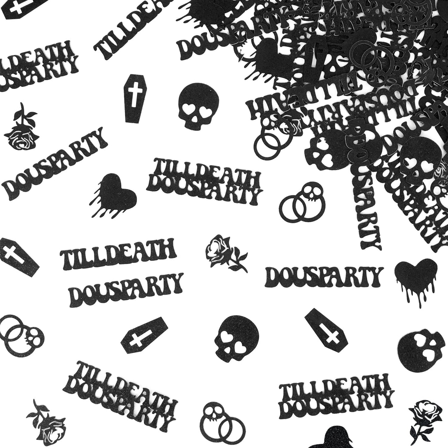 Till Death Do Us Party Confetti, Glitter Halloween Bachelorette Party Table Decorations, Skull Ring Heart Confetti for Gothic Halloween Bachelorette Weeding Bridal Shower Party Decorations（115pcs）