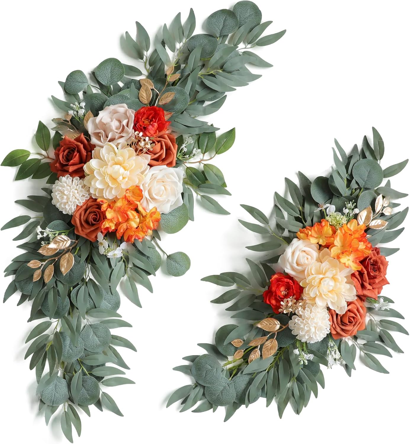 ponatia Wedding Arch Flowers (Pack of 2), Artificial Burnt Orange Wedding Flowers for Wedding Welcome Signs Decorations and Arch Flowers for Wedding Ceremony Reception (Burnt Orange & Ivory)
