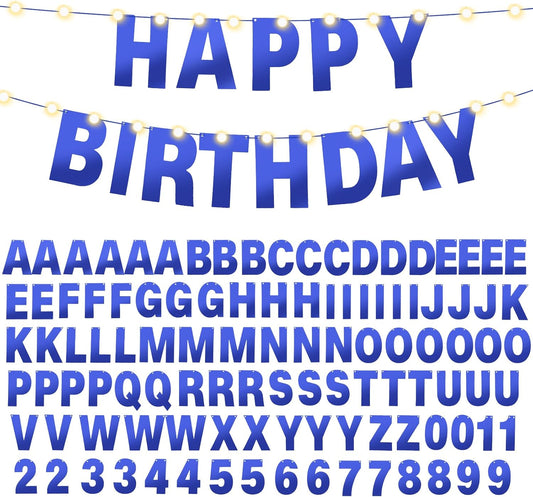 TaoBary 112 Pcs DIY Letter Custom Banner Glitter Customizable Banner Kit Including 107 Letters and Numbers 3 Rope for Valentine Birthday Party(Bright Blue)